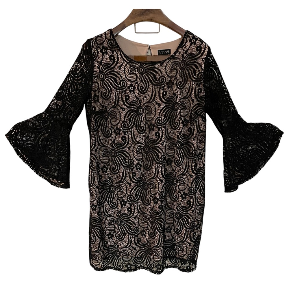 ENFOCUS WOMEN Black Lace Overlay Dress Bell Sleeve Whimsigoth Fairy Grunge 18W